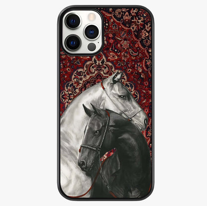 Regal Stallion Tapestry Glass Case showing full back design in clean flat view with glossy glass finish.