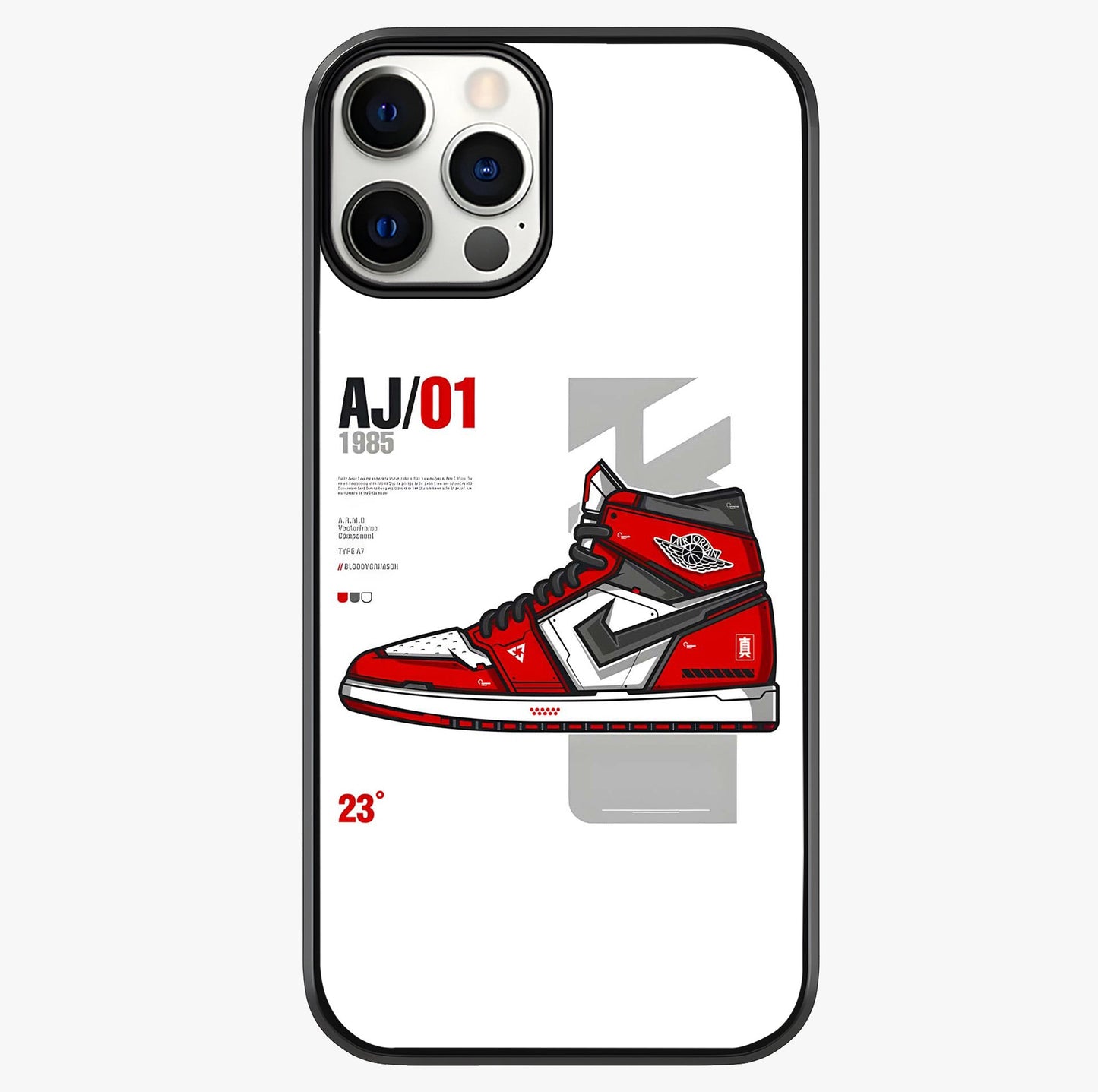 Retro Sneaker Blueprint Glass Case showing full back design in clean flat view with glossy glass finish.