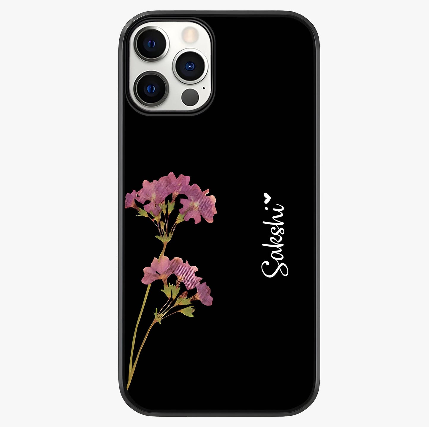 Riching Lavender Flower Custom Name Glass Case showing full back design in clean flat view with glossy glass finish.
