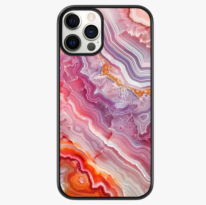 Rose Quartz Marble Glass Case showing full back design in clean flat view with glossy glass finish.