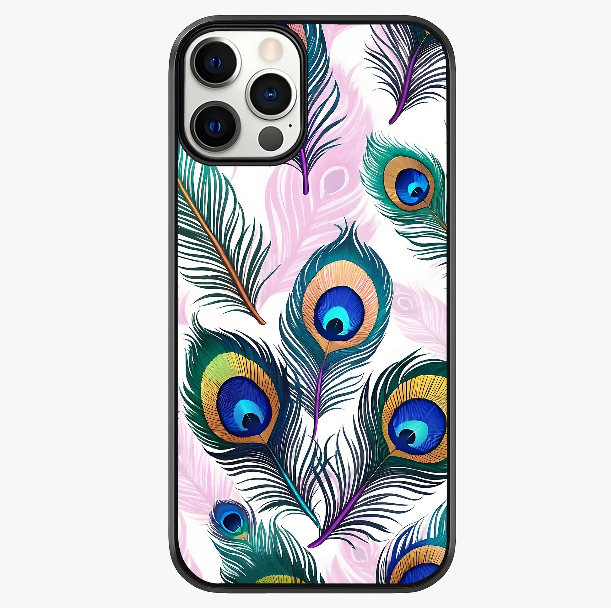 Royal Peacock Feathers Glass Case showing full back design in clean flat view with glossy glass finish.