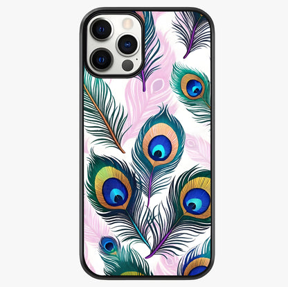 Royal Peacock Feathers Glass Case showing full back design in clean flat view with glossy glass finish.