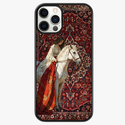 Royal Rider Tapestry Glass Case showing full back design in clean flat view with glossy glass finish.