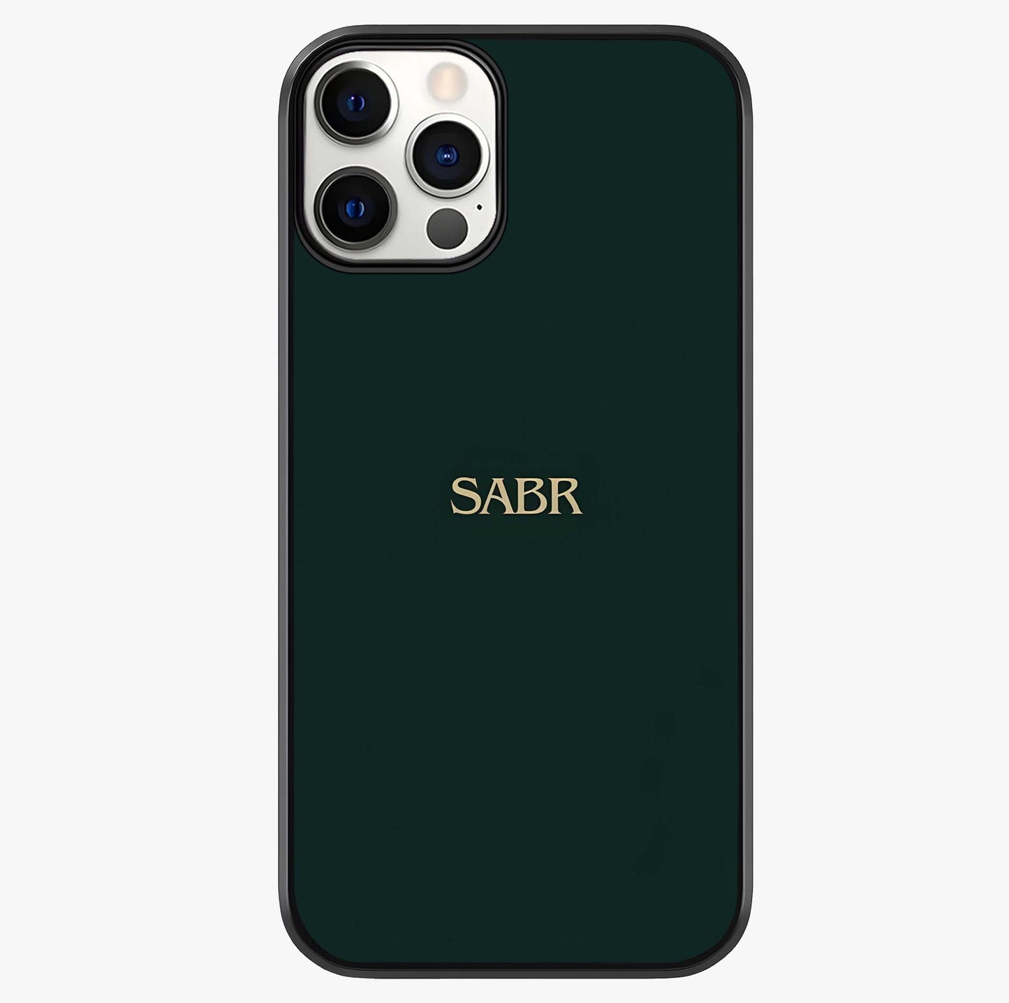 Sabr Minimal Patience Glass Case showing full back design in clean flat view with glossy glass finish.