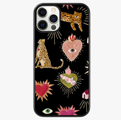 Sacred Jungle Heart Glass Case showing full back design in clean flat view with glossy glass finish.