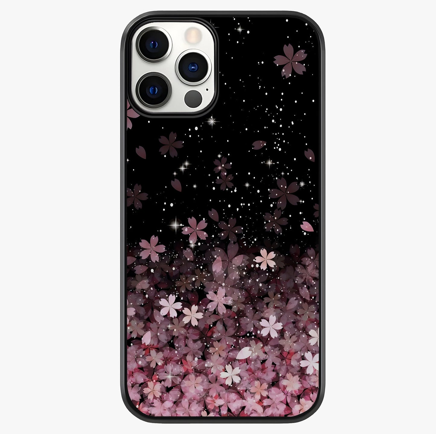 Small Starry Flowers Glass Case showing full back design in clean flat view with glossy glass finish.