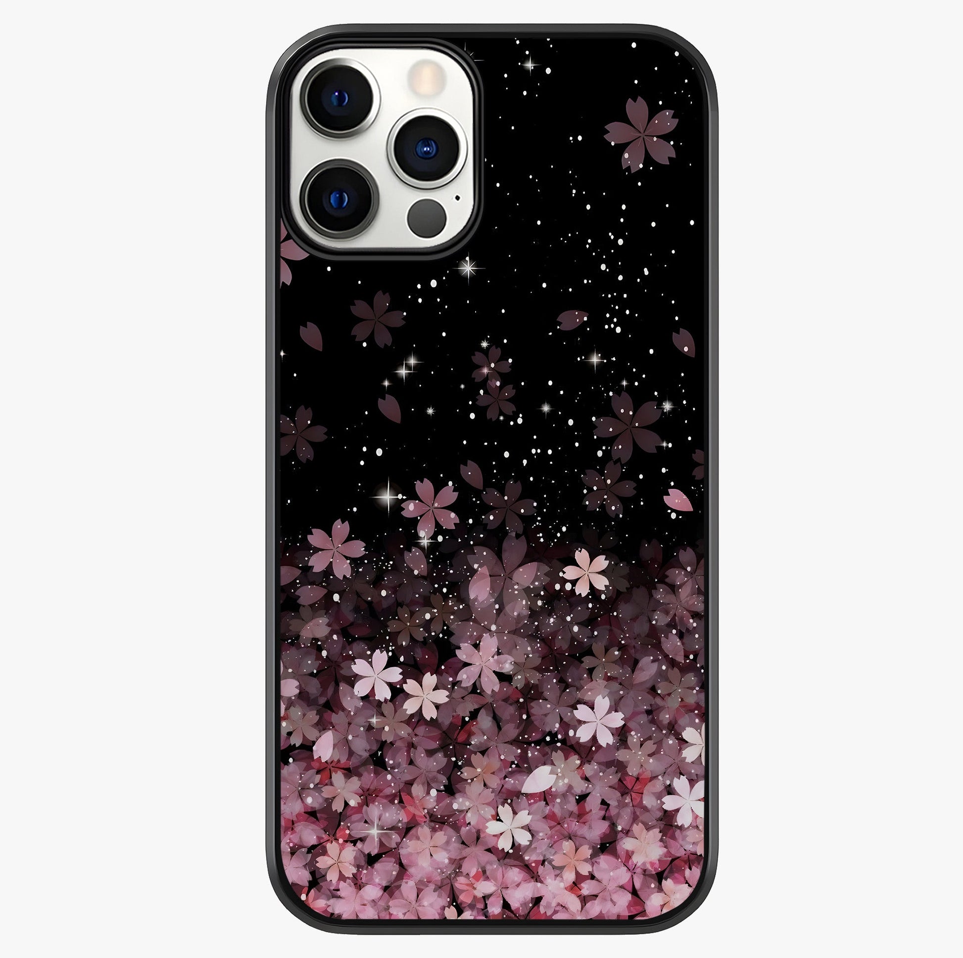 Small Starry Flowers Glass Case showing full back design in clean flat view with glossy glass finish.
