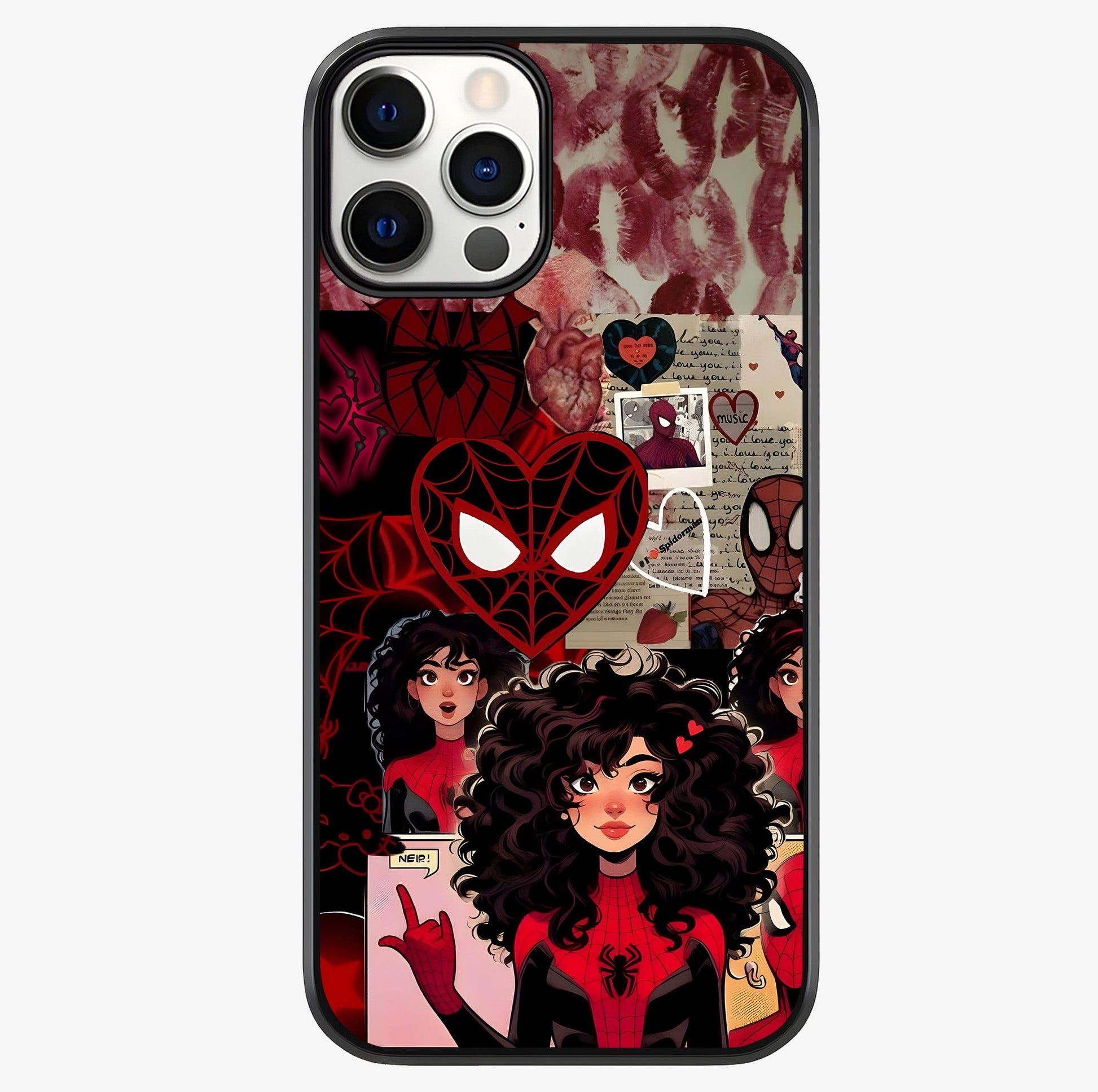 Spider Love Story Glass Case showing full back design in clean flat view with glossy glass finish.
