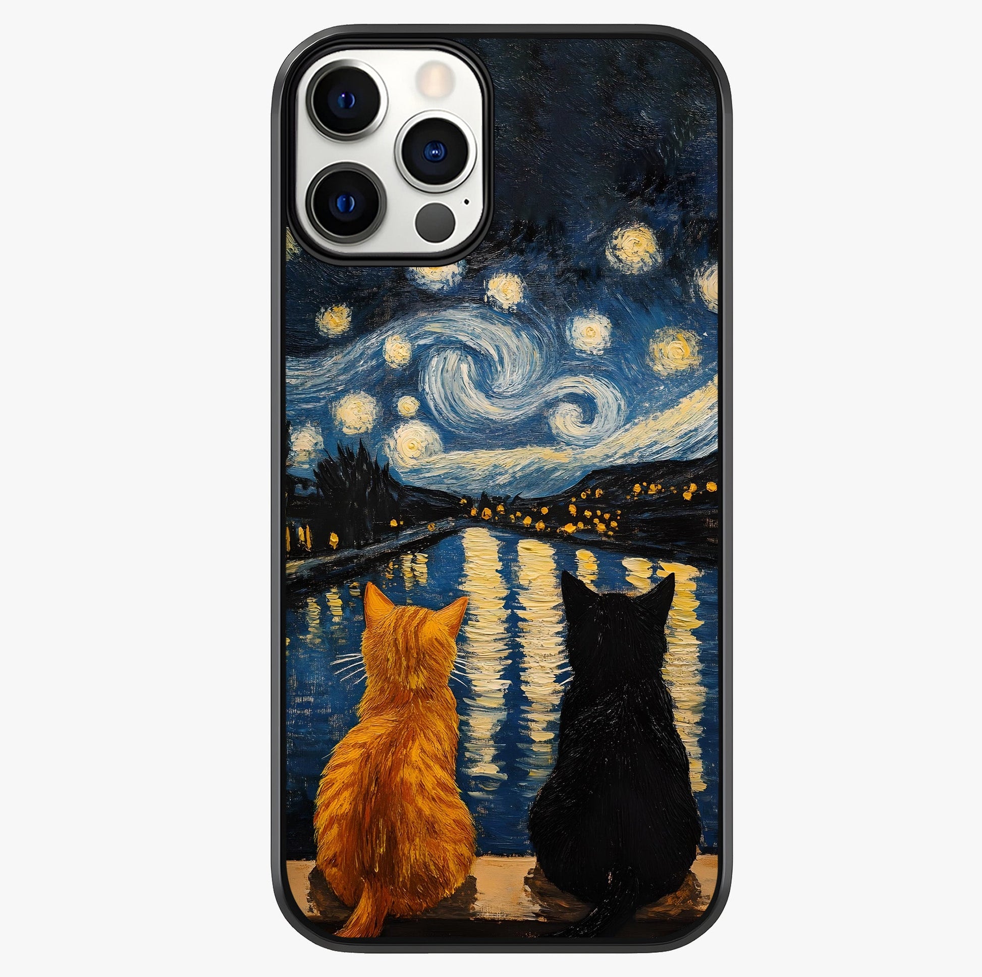 Starry River Cats Glass Case showing full back design in clean flat view with glossy glass finish.