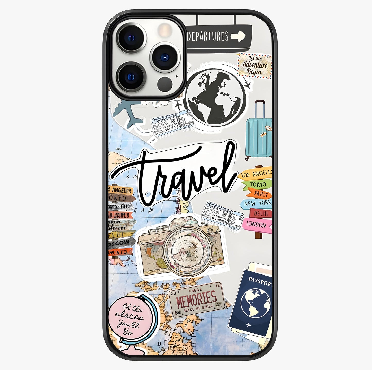 Wanderlust Journal Glass Case showing full back design in clean flat view with glossy glass finish.