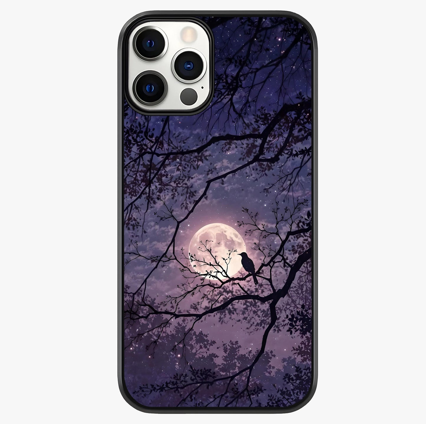 Whispering Moon Silence Glass Case showing full back design in clean flat view with glossy glass finish.