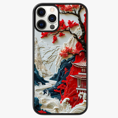 Whispers Of Sakura Waves Glass Case showing full back design in clean flat view with glossy glass finish.