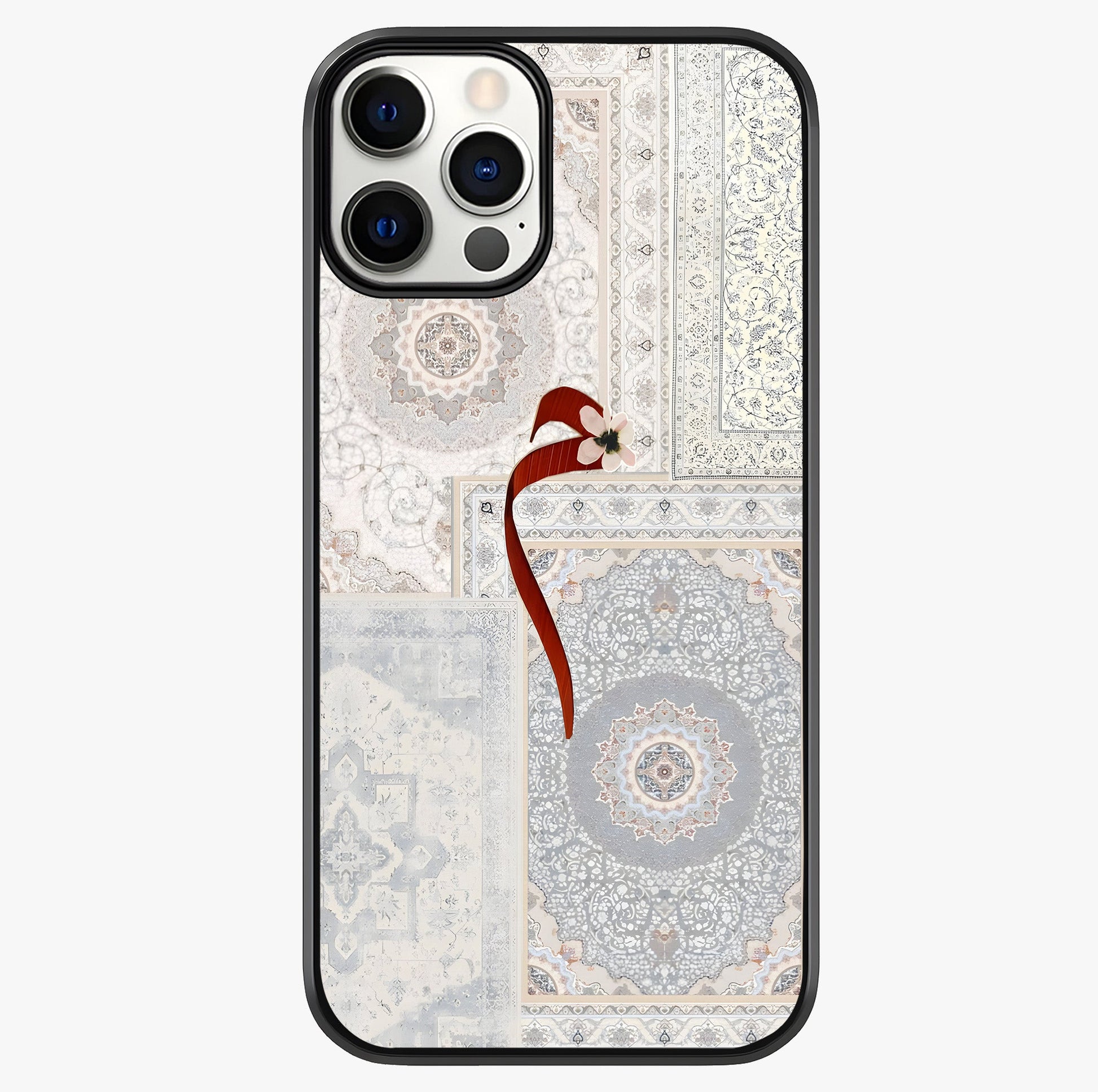 White Aesthetic Bow Glass Case showing full back design in clean flat view with glossy glass finish.