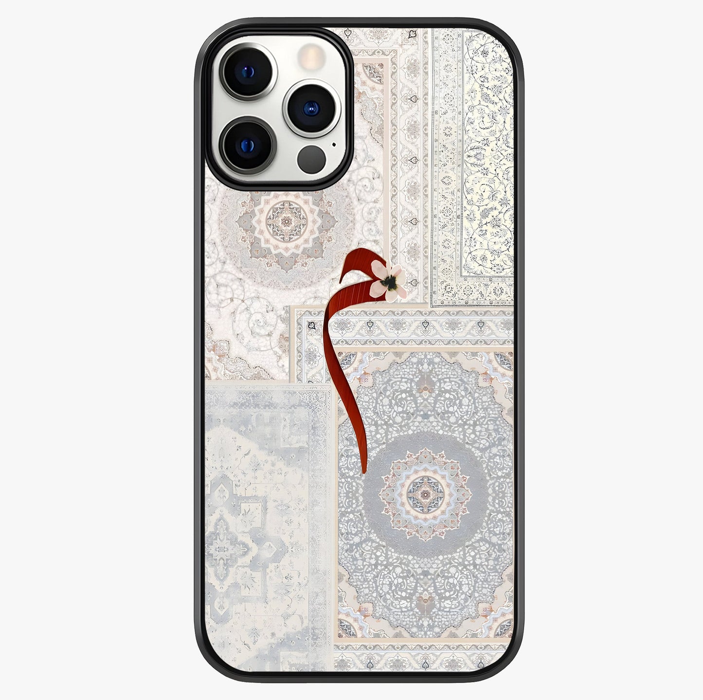 White Aesthetic Bow Glass Case showing full back design in clean flat view with glossy glass finish.