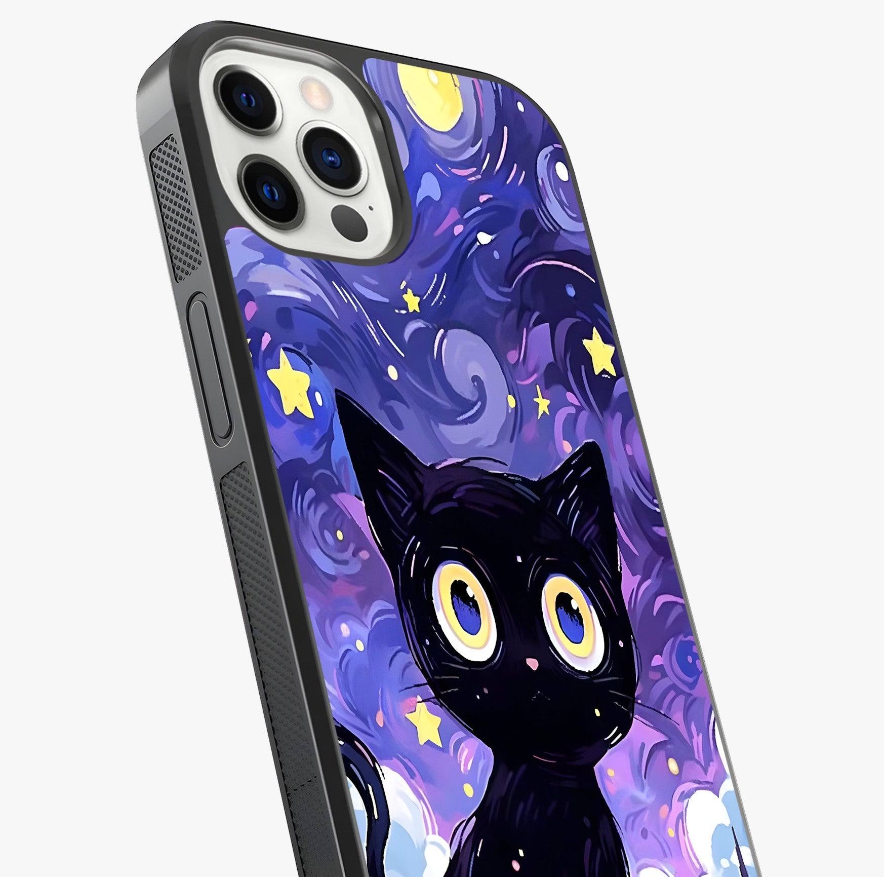 Abstract Cat Art Glass Case captured at a warm angle highlighting gloss, texture and premium glass finish.