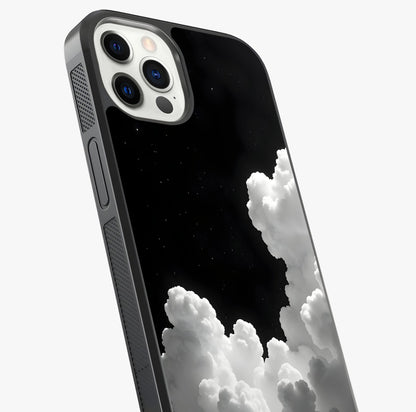 Black Background With White Cloud Glass Case captured at a warm angle highlighting gloss, texture and premium glass finish.