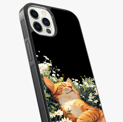 Blissful Bloom Cat Glass Case captured at a warm angle highlighting gloss, texture and premium glass finish.