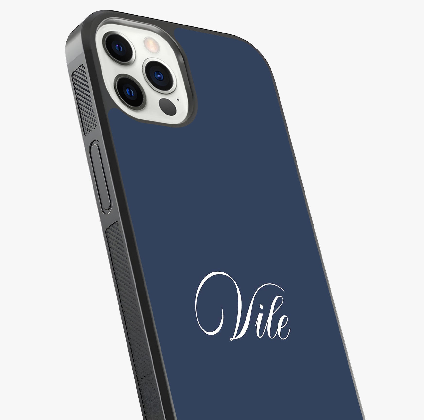 Blue Background Personalized Custom Name Glass Case captured at a warm angle highlighting gloss, texture and premium glass finish.