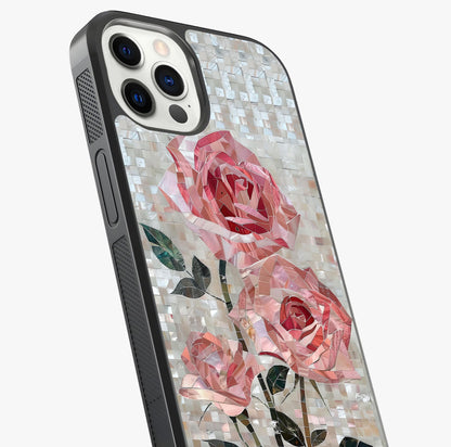 Blush Mosaic Bloom Glass Case captured at a warm angle highlighting gloss, texture and premium glass finish.