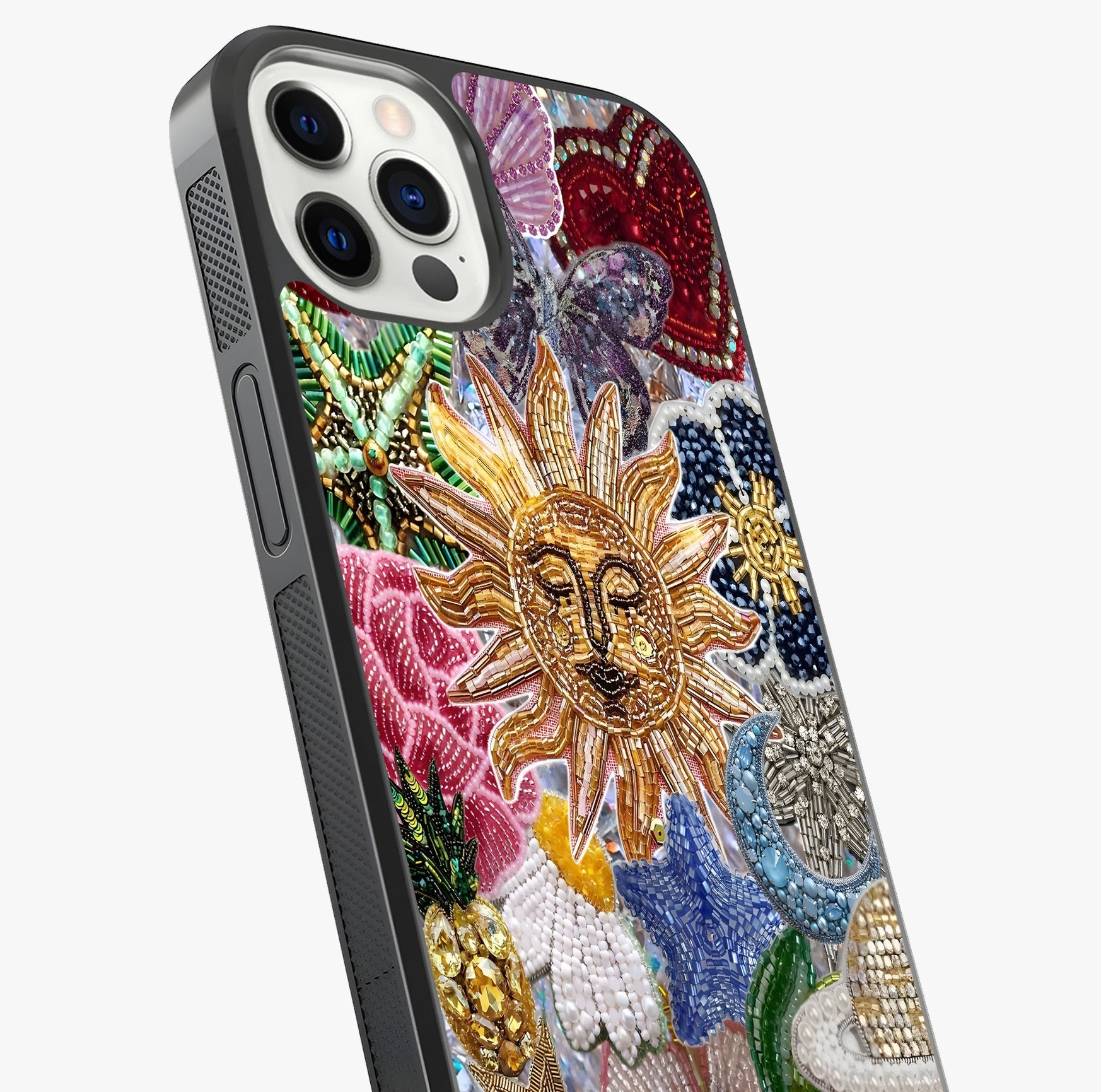 Celestial Floral And Playful Glass Case captured at a warm angle highlighting gloss, texture and premium glass finish.
