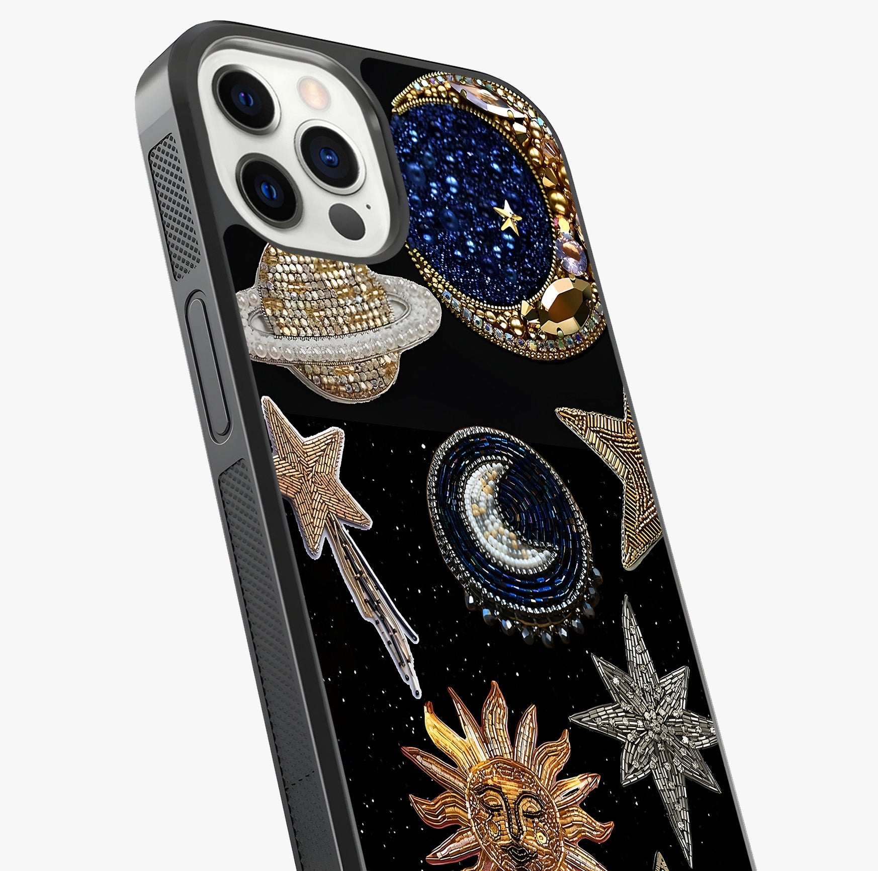 Celestial Gem Constellations Glass Case captured at a warm angle highlighting gloss, texture and premium glass finish.