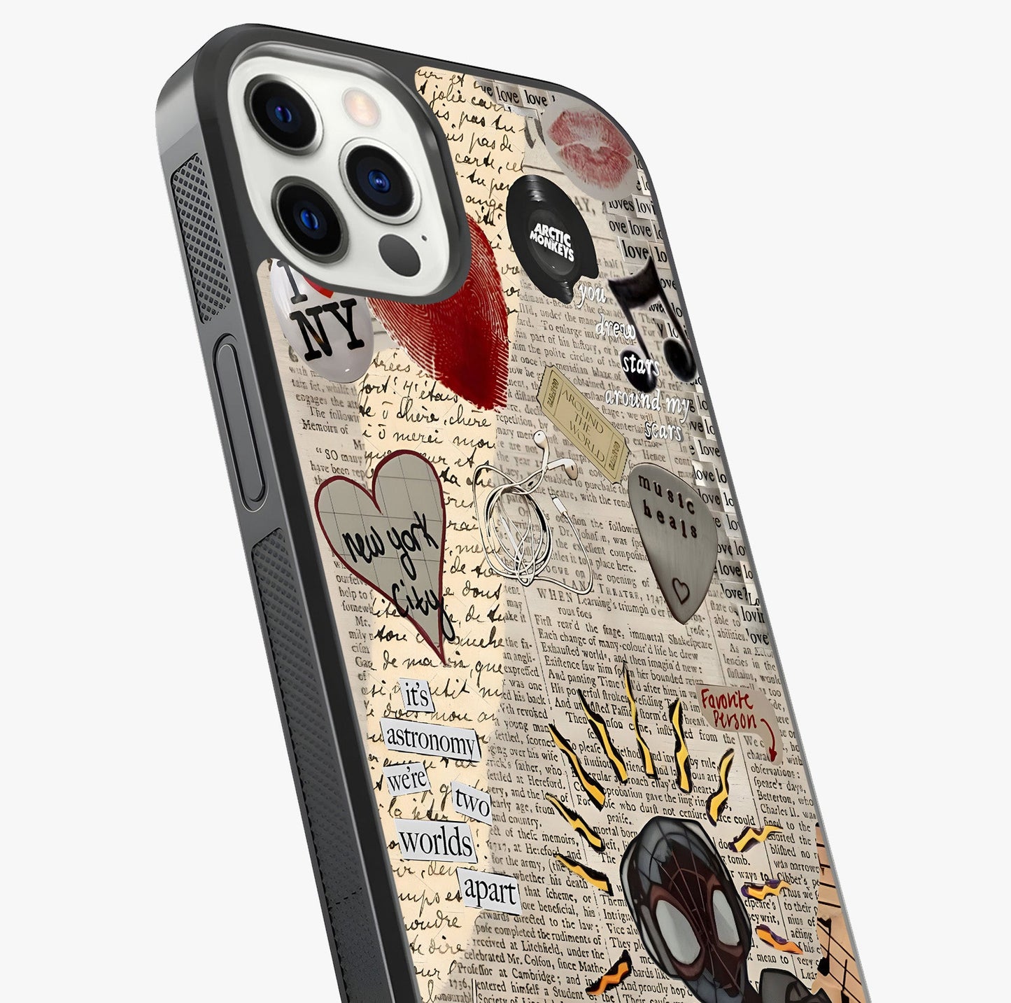 City Dream Sketch Glass Case captured at a warm angle highlighting gloss, texture and premium glass finish.