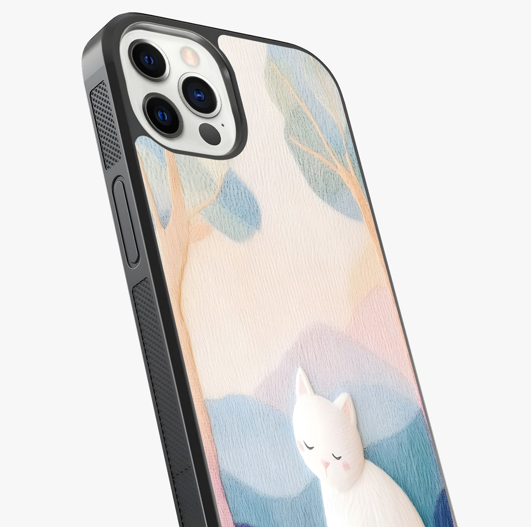 Cotton Dream Cat Glass Case captured at a warm angle highlighting gloss, texture and premium glass finish.