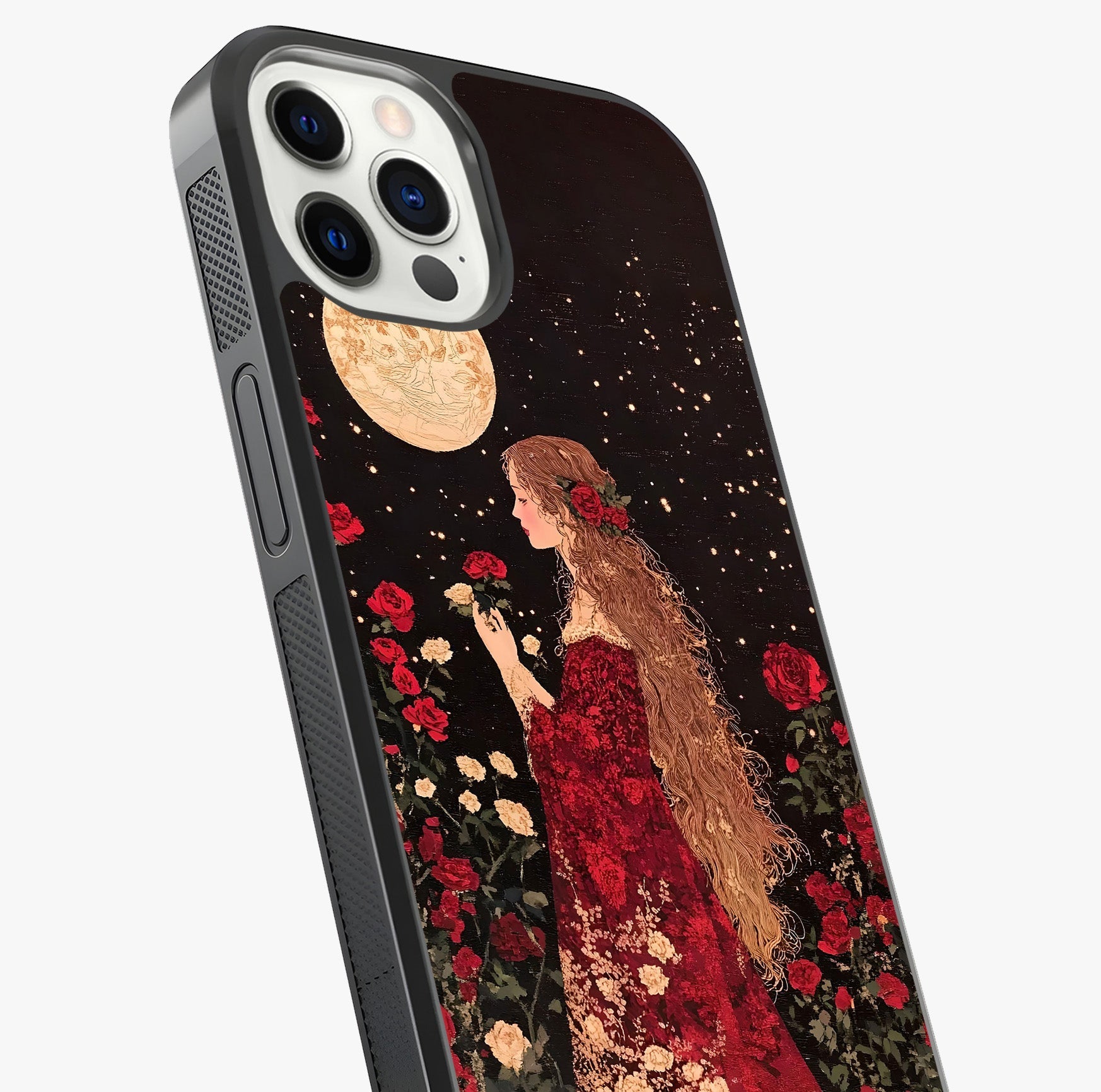 Crimson Dreams Glass Case captured at a warm angle highlighting gloss, texture and premium glass finish.