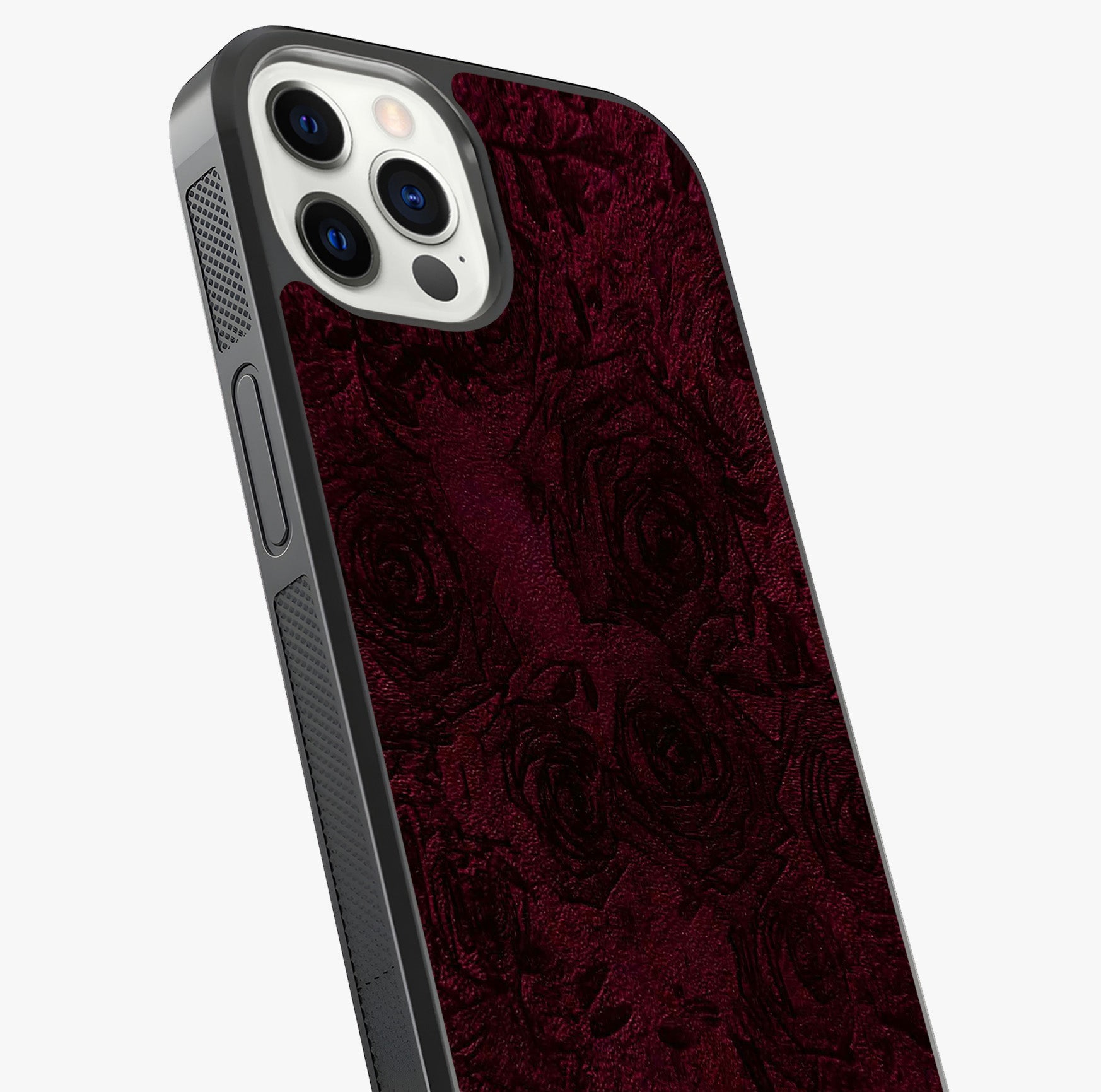 Crimson Fade Flow Glass Case captured at a warm angle highlighting gloss, texture and premium glass finish.
