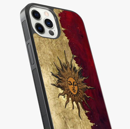 Crimson Sun Majesty Glass Case captured at a warm angle highlighting gloss, texture and premium glass finish.