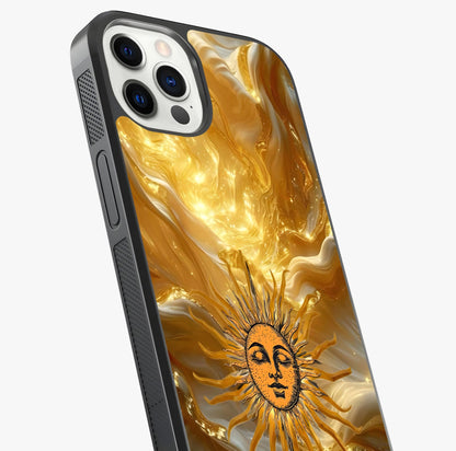 Eternal Golden Glow Glass Case captured at a warm angle highlighting gloss, texture and premium glass finish.