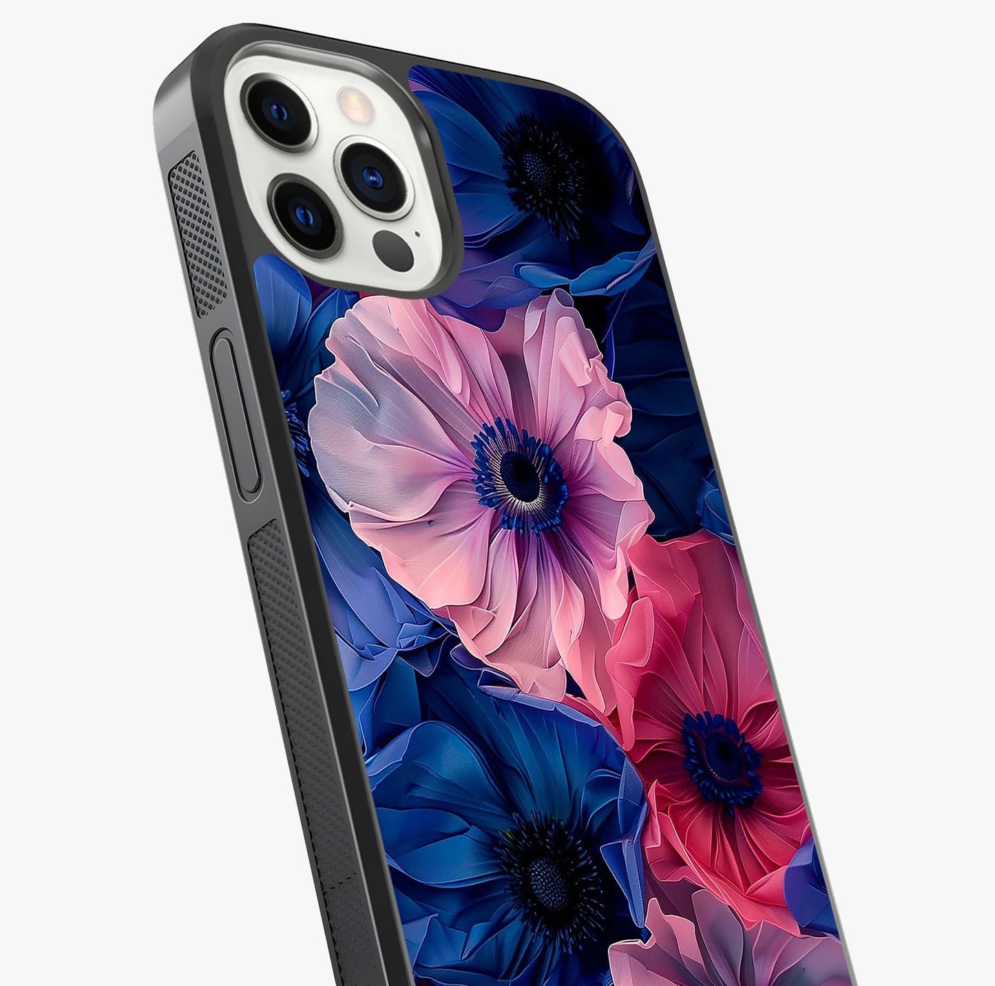 Flower Paper Art Pattern Glass Case captured at a warm angle highlighting gloss, texture and premium glass finish.