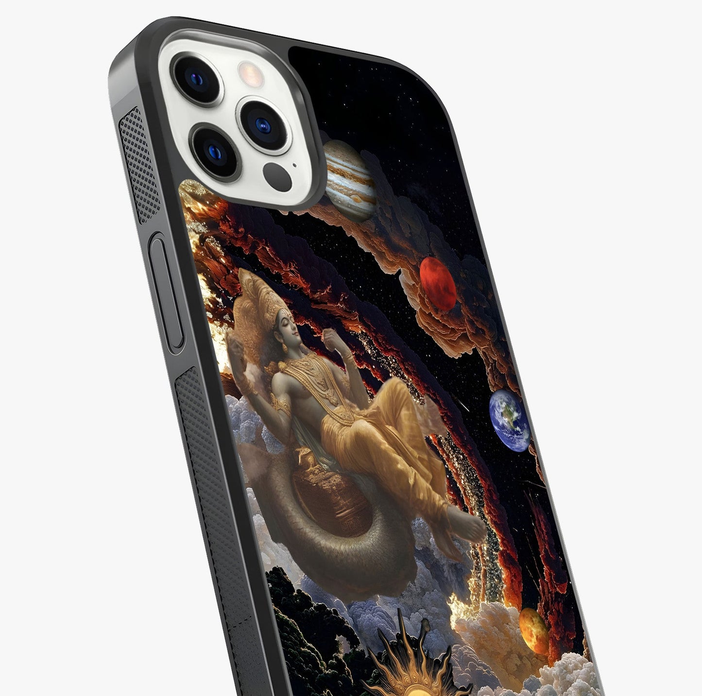 Galactic Divine God Glass Case captured at a warm angle highlighting gloss, texture and premium glass finish.