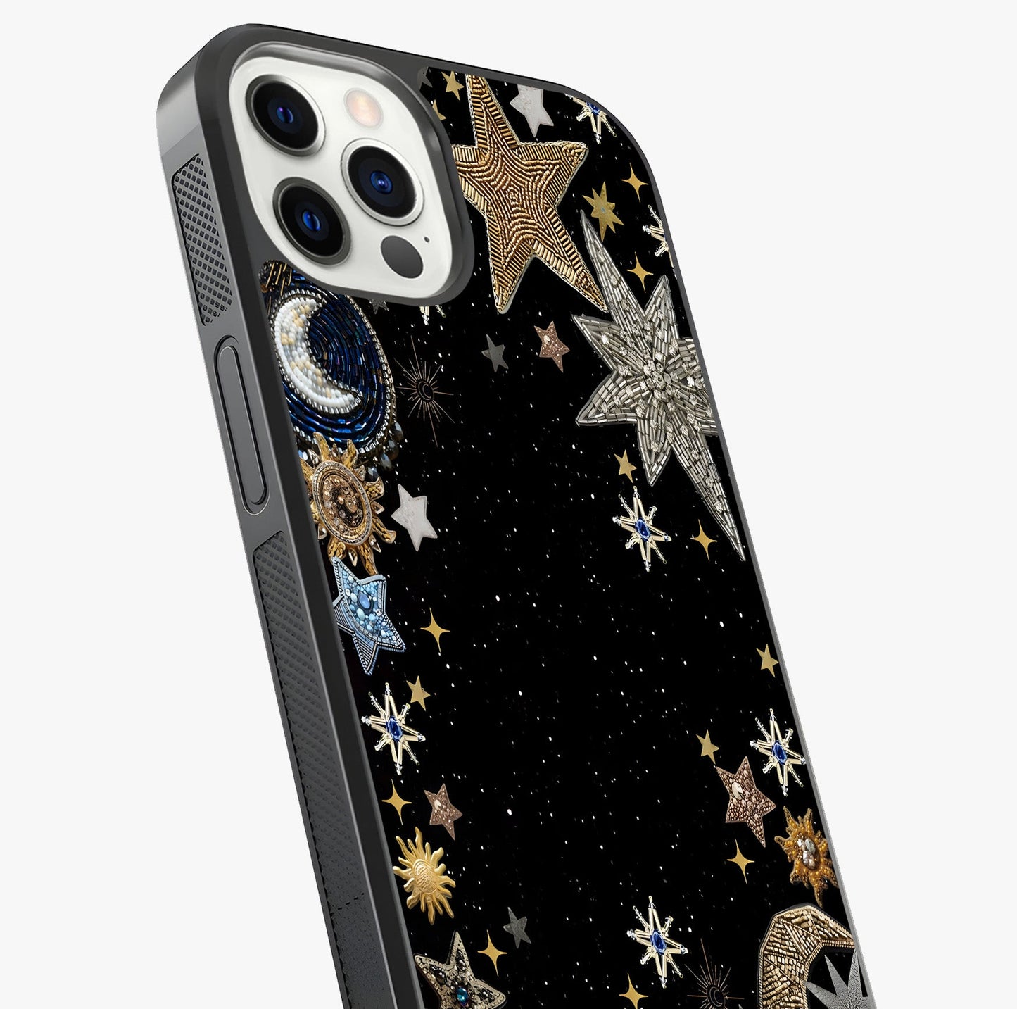 Galactic Jewel Stars Glass Case captured at a warm angle highlighting gloss, texture and premium glass finish.