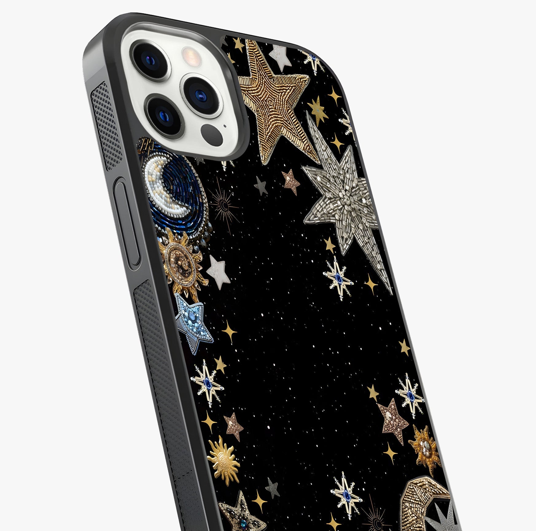 Galactic Jewel Stars Glass Case captured at a warm angle highlighting gloss, texture and premium glass finish.