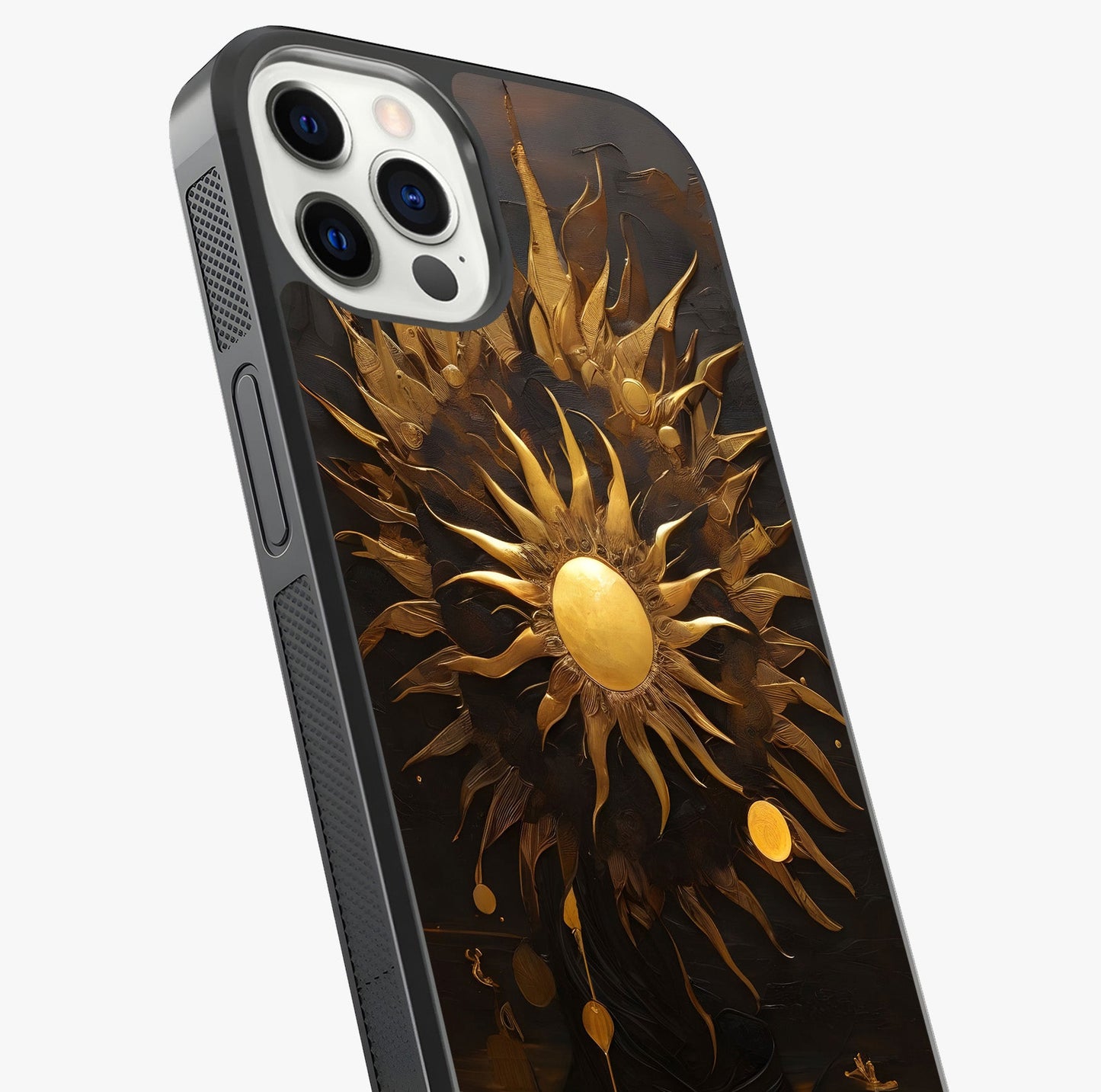 Golden Sun Majesty Glass Case captured at a warm angle highlighting gloss, texture and premium glass finish.