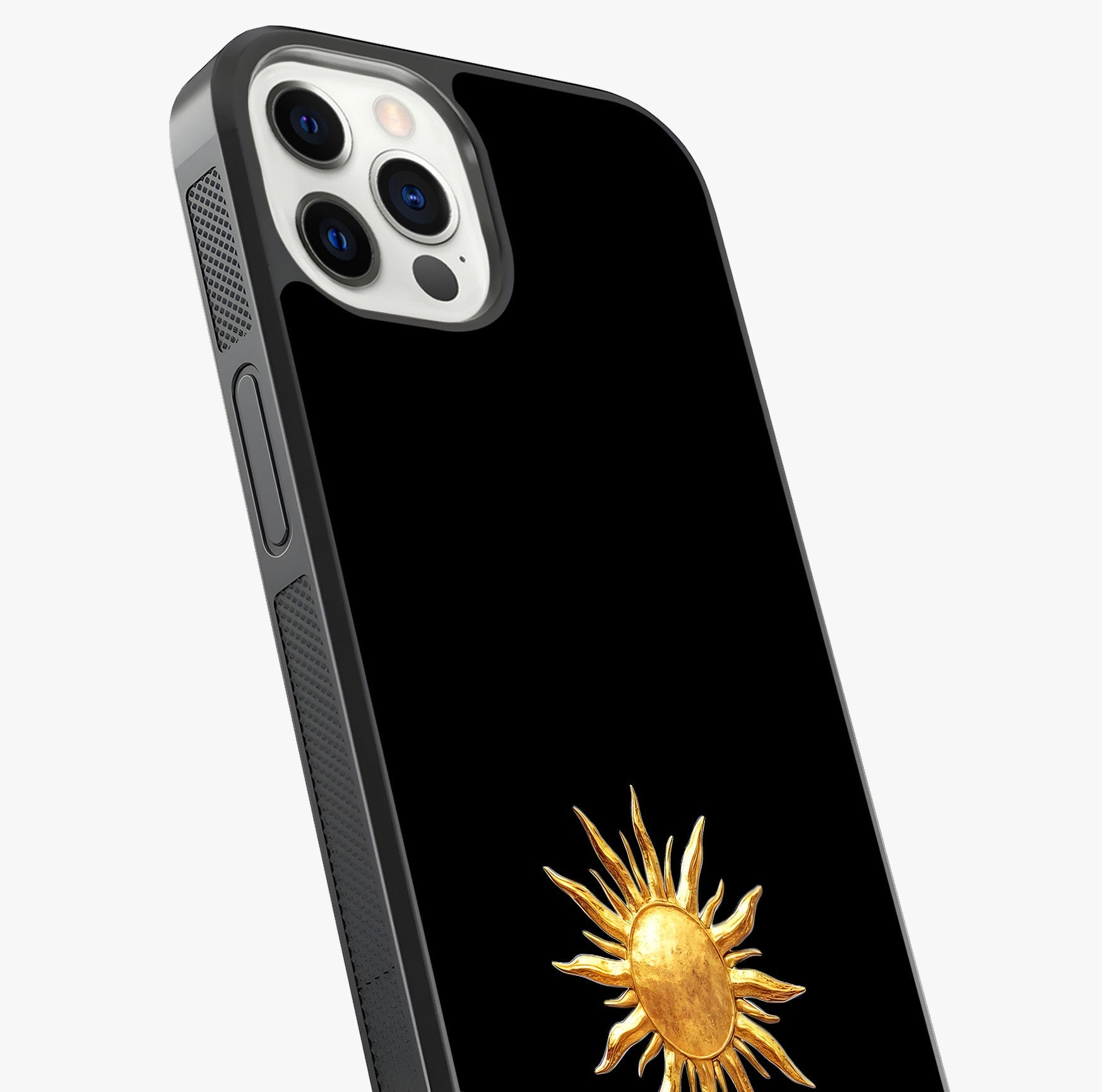 Golden Sun Minimalism Glass Case captured at a warm angle highlighting gloss, texture and premium glass finish.