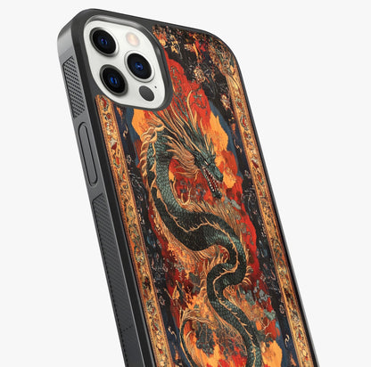 Inferno Dragon Soul Glass Case captured at a warm angle highlighting gloss, texture and premium glass finish.