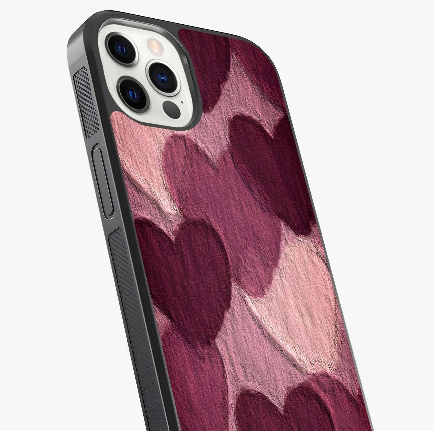 Layered Paper Hearts Glass Case captured at a warm angle highlighting gloss, texture and premium glass finish.