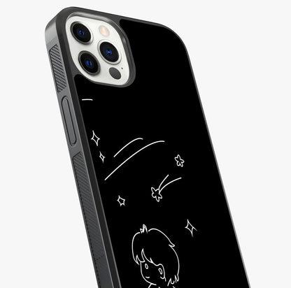 Line Art Boy With Shooting Stars Glass Case captured at a warm angle highlighting gloss, texture and premium glass finish.