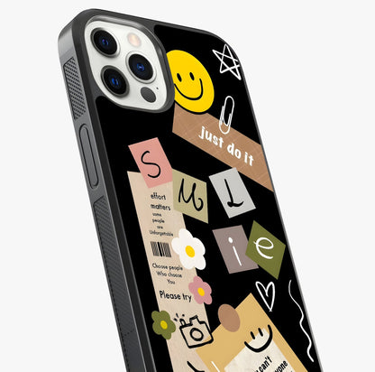 Lucky Aesthetic Collage Glass Case captured at a warm angle highlighting gloss, texture and premium glass finish.
