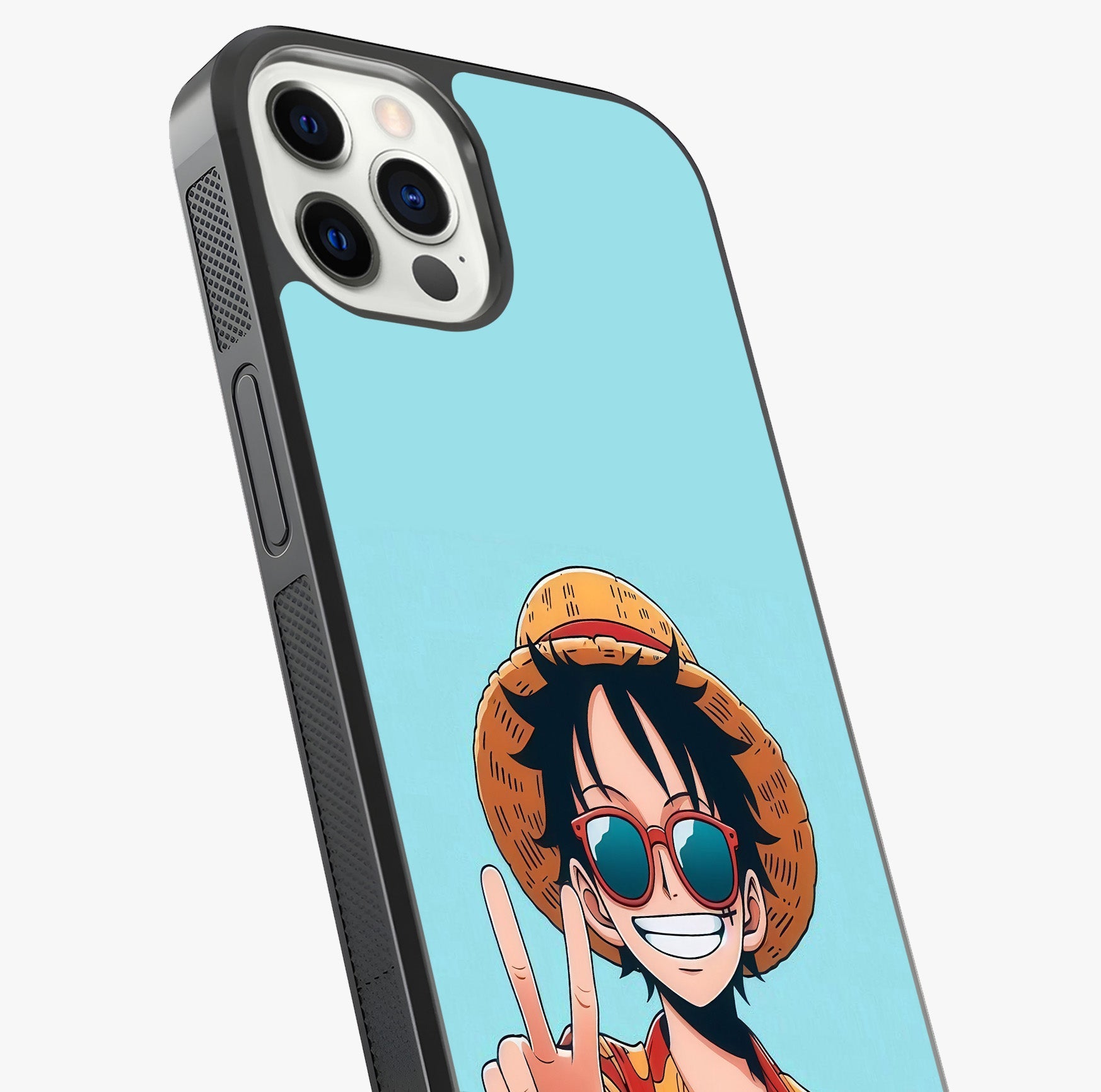 Luffy Summer Anime Vibe Glass Case captured at a warm angle highlighting gloss, texture and premium glass finish.