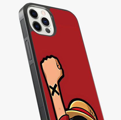 Luffy X Spirit Glass Case captured at a warm angle highlighting gloss, texture and premium glass finish.