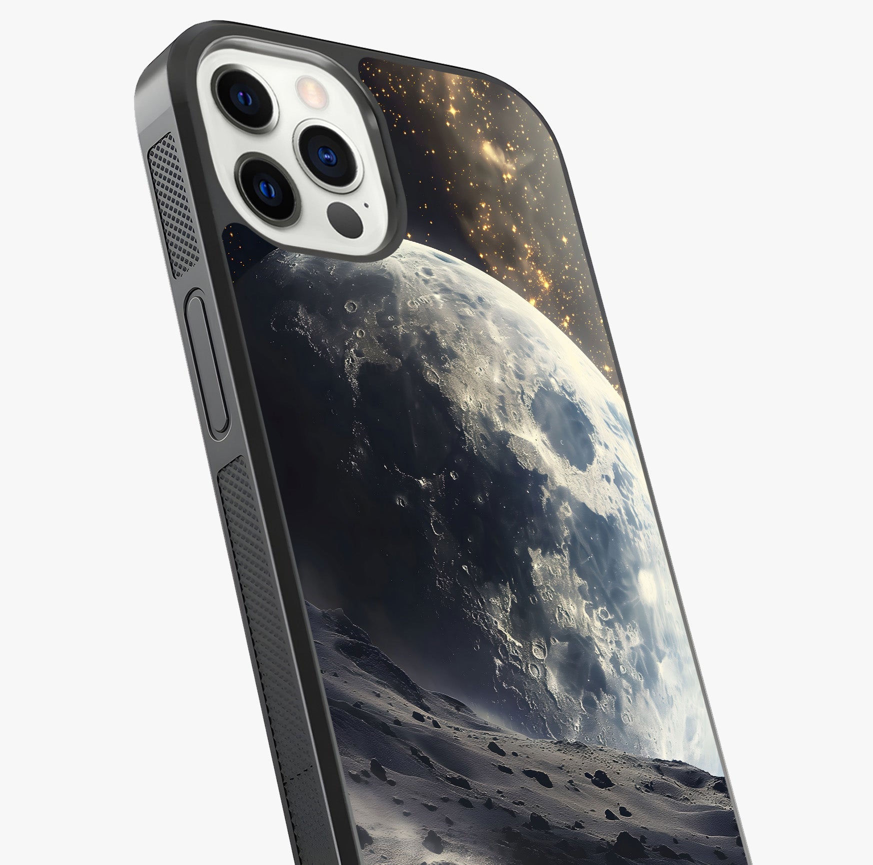 Lunar Horizon Glow Glass Case captured at a warm angle highlighting gloss, texture and premium glass finish.
