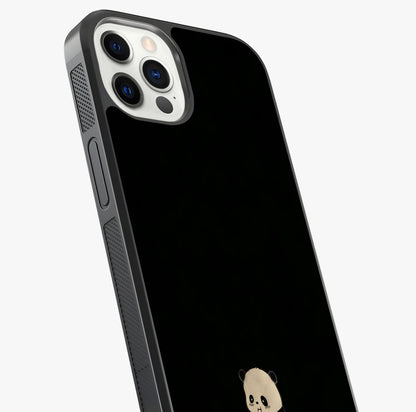 Midnight Panda Love Glass Case captured at a warm angle highlighting gloss, texture and premium glass finish.