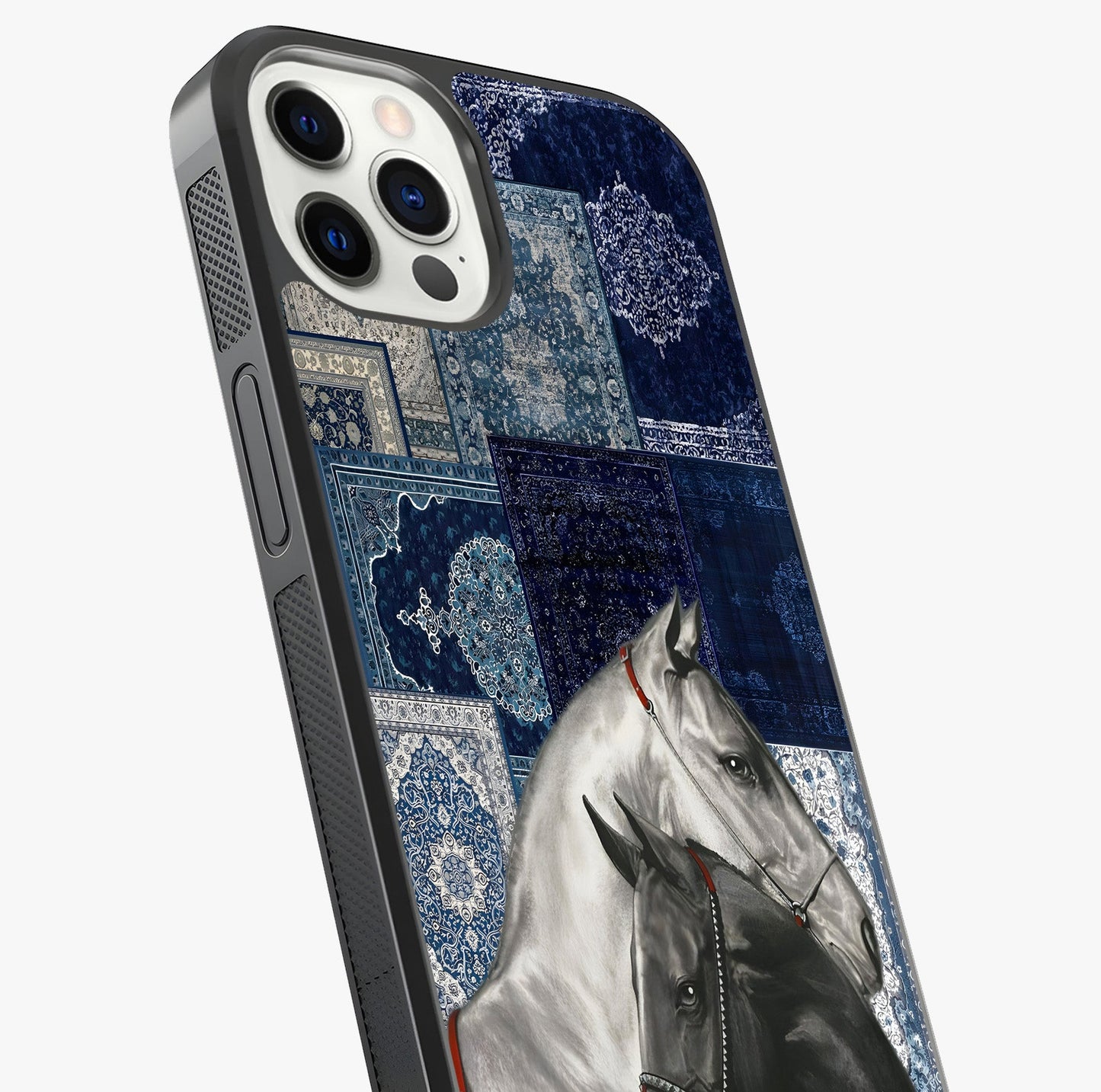 Midnight Stallion Blues Glass Case captured at a warm angle highlighting gloss, texture and premium glass finish.
