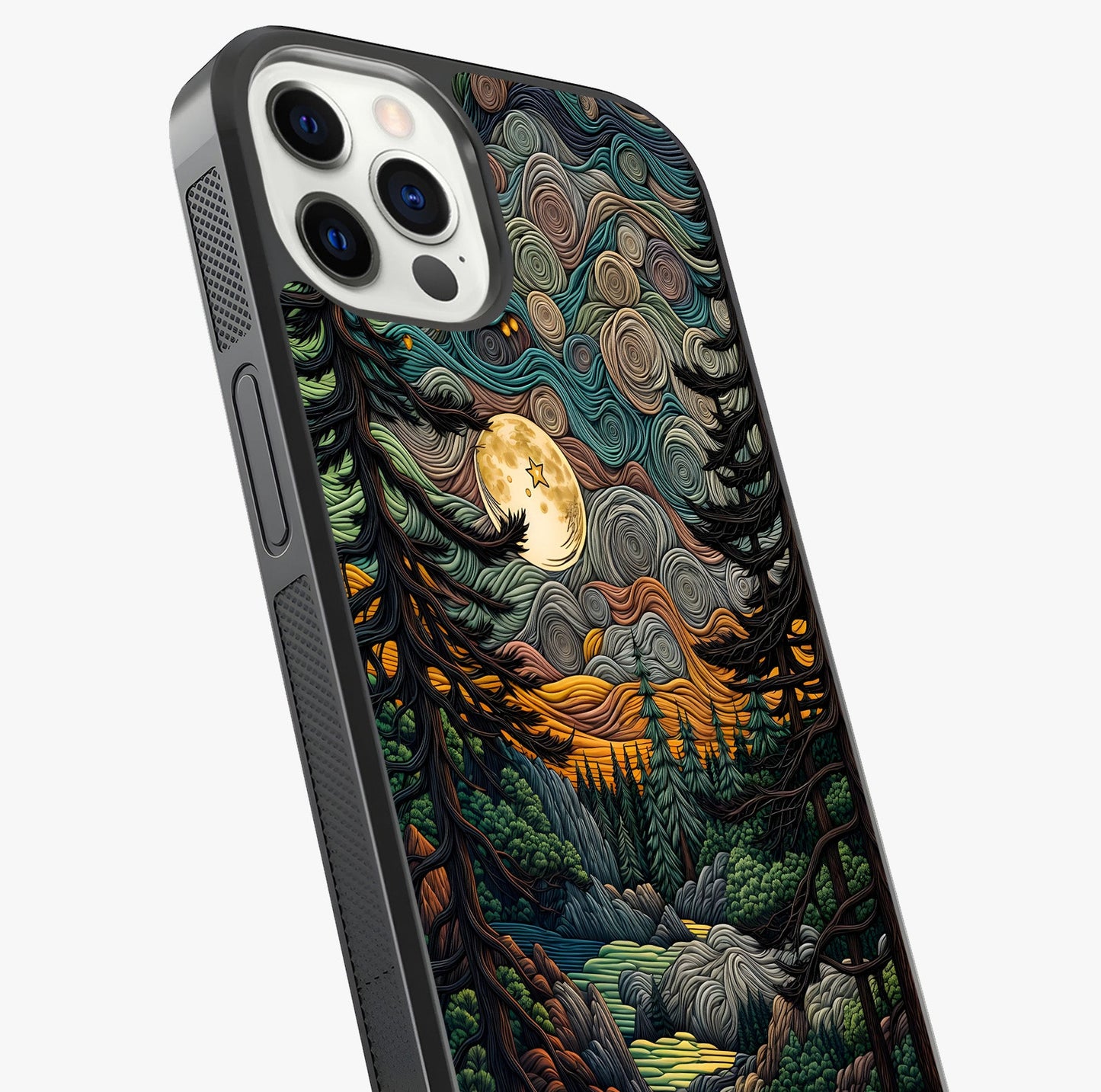 Moonlight Forest Dream Glass Case captured at a warm angle highlighting gloss, texture and premium glass finish.