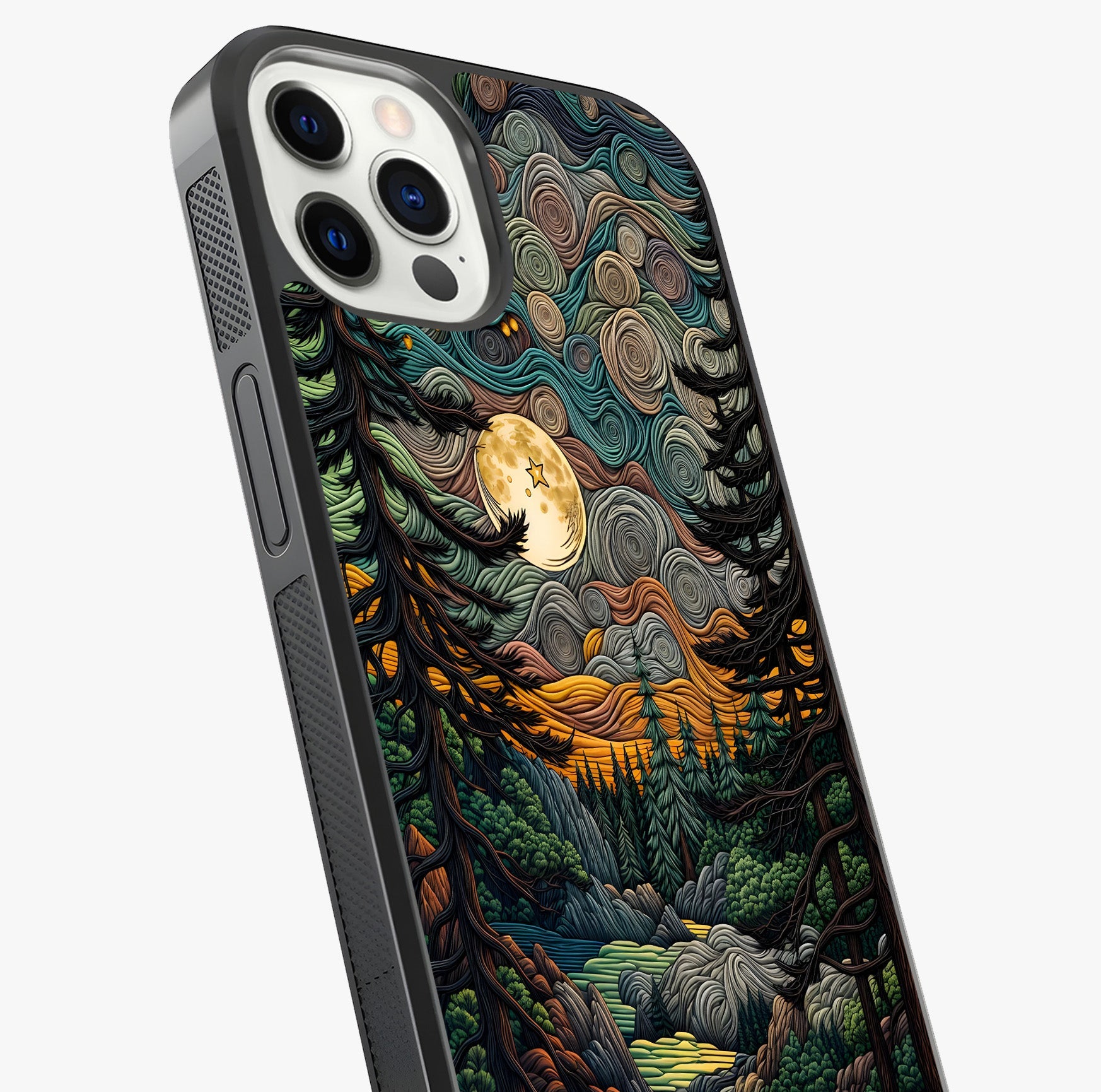 Moonlight Forest Dream Glass Case captured at a warm angle highlighting gloss, texture and premium glass finish.