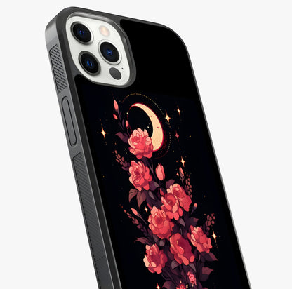 Moonlit Floral Elegance Glass Case captured at a warm angle highlighting gloss, texture and premium glass finish.