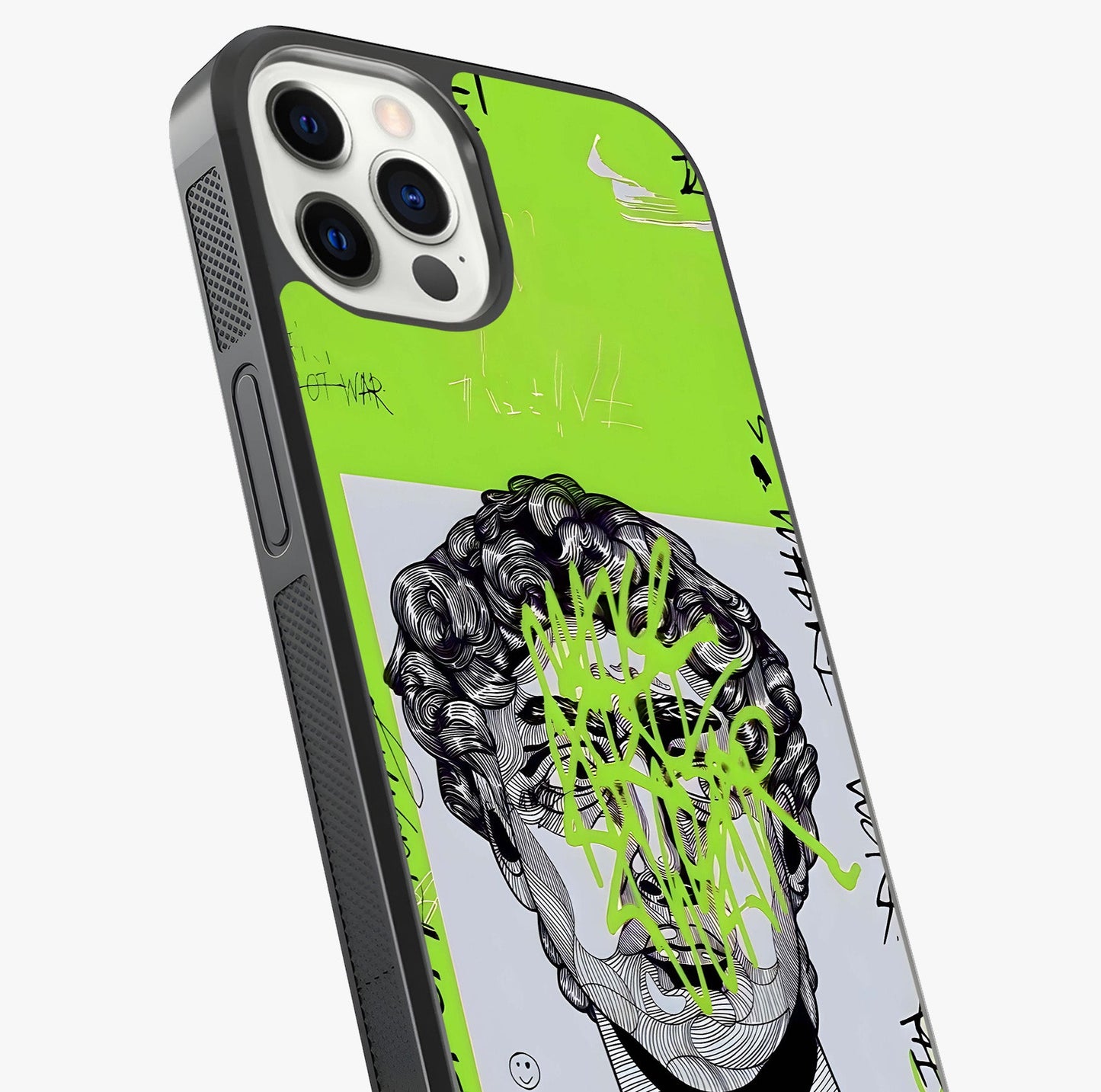 Neo Graffiti Rebellion Glass Case captured at a warm angle highlighting gloss, texture and premium glass finish.